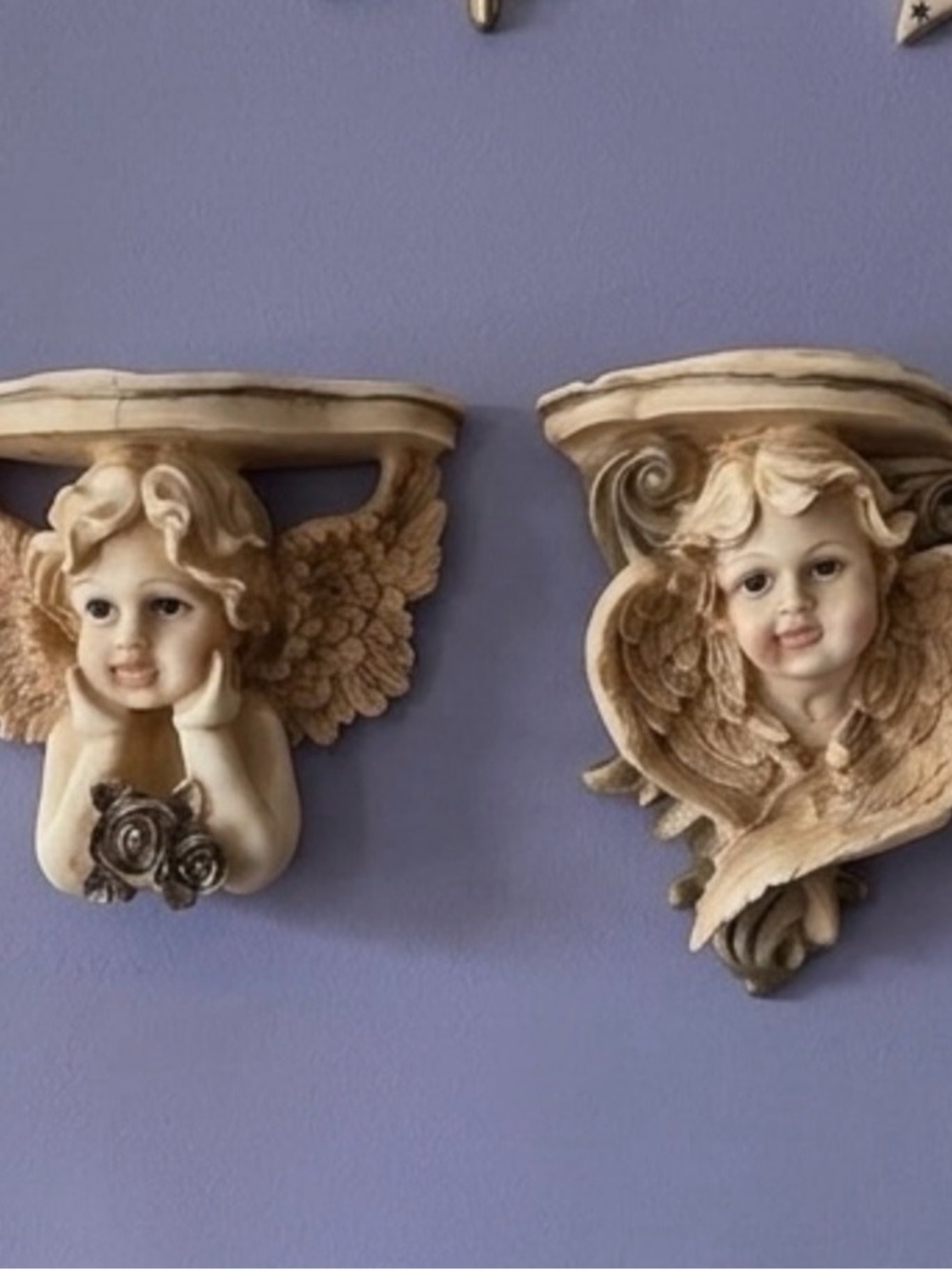 Vintage Angel Wall Sconce Set Cherub Shelf Whimsigoth Celestial Gothic Decor
